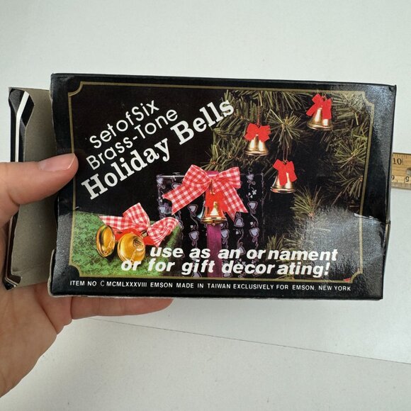 2 Vtg Pkgs Christmas Gold Brass Tone Bells Jingle w Red Ribbon w Orig Box READ - Picture 8 of 11